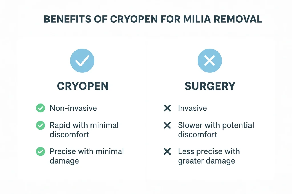 Benefits of cryopen for milia removal Lyndhurst compared to surgical treatments.