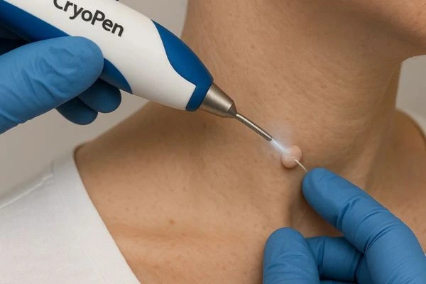 Person receiving cryotherapy Lyndhurst for skin tag removal