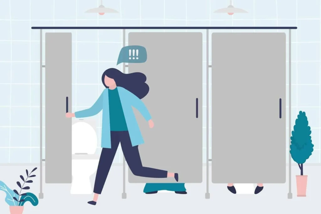 graphic of Urine incontinence Lyndhurst woman running to the toilet.