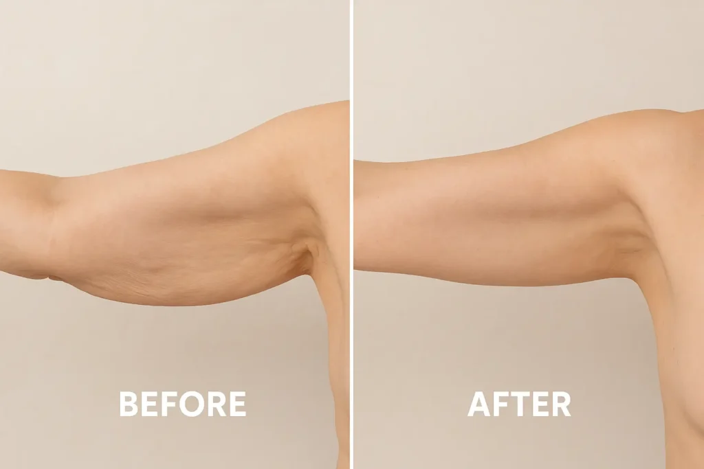 Picture of LA LIPO Lyndhurst before and after results of skin tightening treatment on the upper arms.