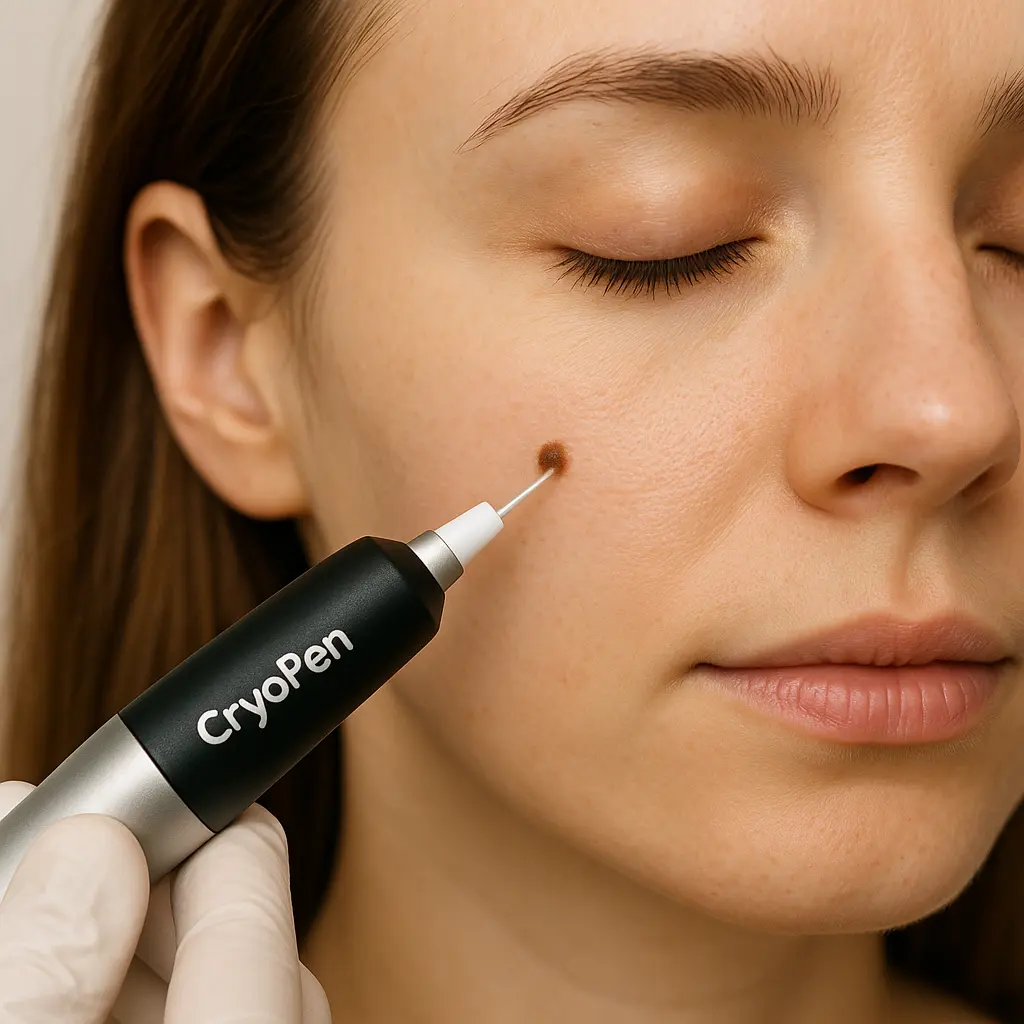 woman receiving facial mole removal Lyndhurst using cryopen